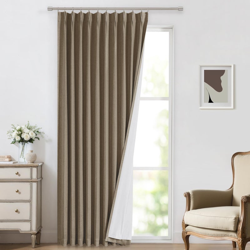 Vision Home Brown Pinch Pleated Full Blackout Curtains Linen Blended 60"" Wide Thermal Insulated Window Panels 112 inch for Bedroom Living Room Darkening Pleat Drapes with Hooks Back Tab 60"" Wx112 Lx1 - Image 1